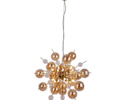 Hanger lamp "explosie" barnsteen gemaakt van metaal en glas, G9 -versies, hangende lamp voor eetkamer, woonkamer, gang of kantoor, hangende lamp ØCA. 65 cm