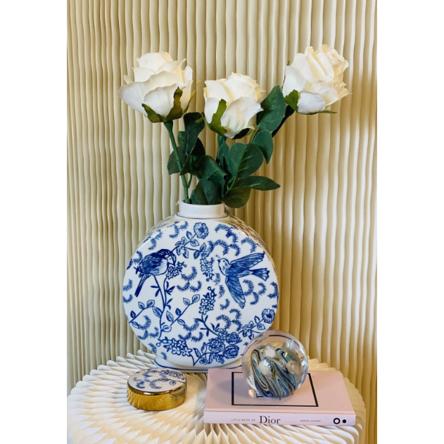 Blauw-witte porseleinen bloemenvaas klein formaat (voor Kitchee Home)