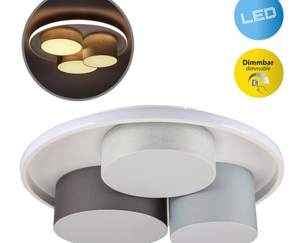 3-geleide plafondlicht "Eppan" Ø 56 cm, gemaakt van metaal, plastic en textiel in grijs, geïntegreerde LED's, verlichting voor woonkamer, kantoor of toegangsruimte