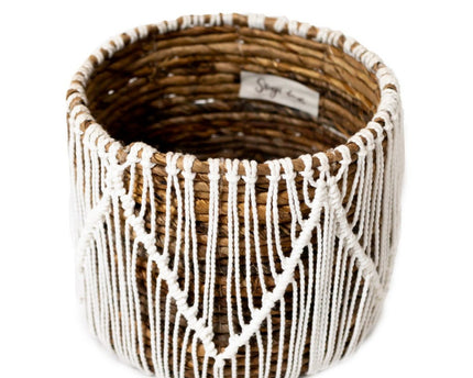 Kleine Zeegrasmand ORIS | Ronde bloemenmand | Geweven Boho-mand | Plantenmand | Plantenbak | Macramé mand