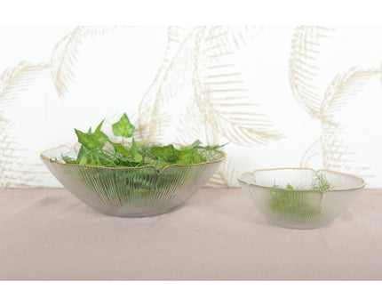 BLOEMEN GLAZEN SALADEKOM MET GOUDEN RAND 25CM