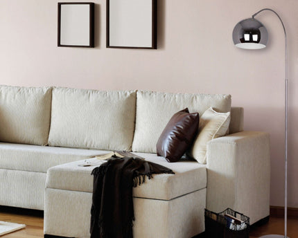 Staande lamp "stijl", retro klassieke vloerlamp met boog gemaakt van chroomkleurig metaal met, E27-aansluiting, 146 cm hoog, ideaal voor eetkamer, woonkamer en kantoor.