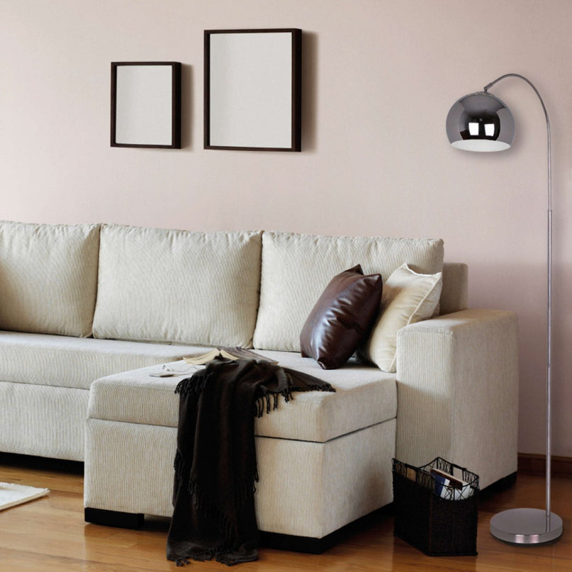 Staande lamp "stijl", retro klassieke vloerlamp met boog gemaakt van chroomkleurig metaal met, E27-aansluiting, 146 cm hoog, ideaal voor eetkamer, woonkamer en kantoor.