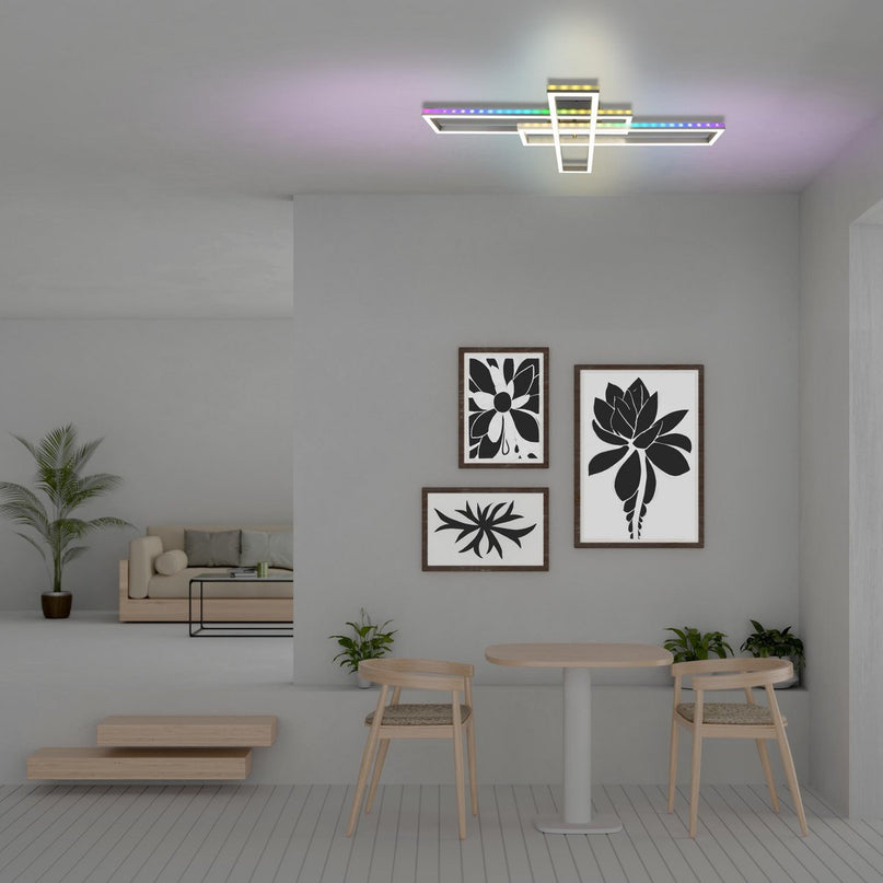 LED CCT-plafondlamp + RGB-backlight "Bantry" met veel functies, 95 cm lang, inclusief afstandsbediening