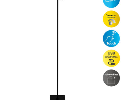 LED-batterij staande lamp "Lupa", 135 cm hoog, aluminium zwart en plastic, geïntegreerde LED's, 2400 lm, dimable, CCT-functie, 3000-6500 K, RGB lichtwisselaar