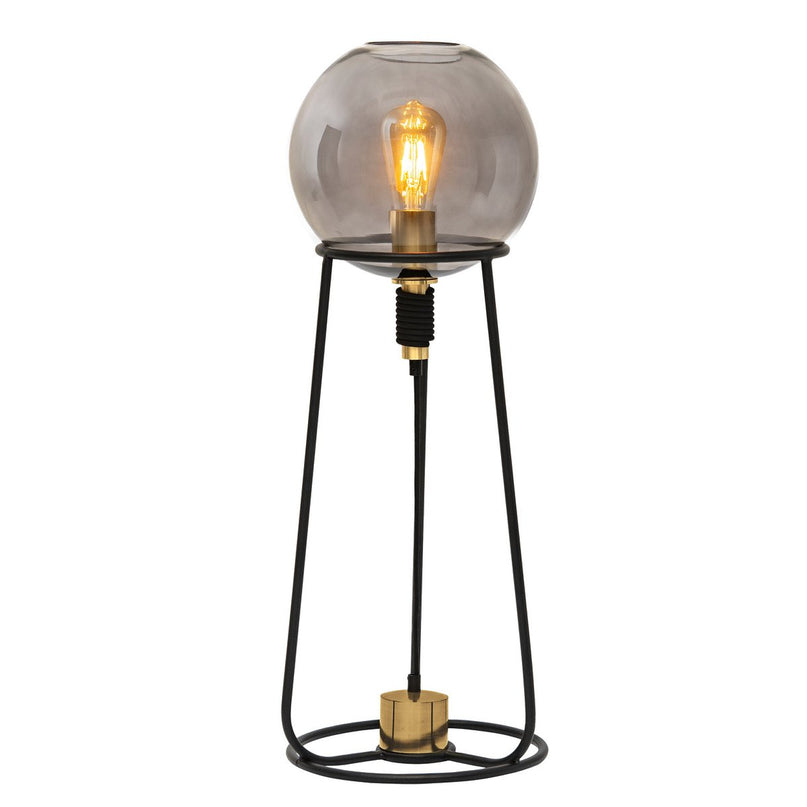 Tafellamp "Stelo", moderne tafellamp gemaakt van zwart metaal en rookglas, E27 -aansluiting, 71 cm hoog, voor eetkamer, woonkamer, gang of kantoor,