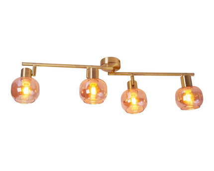 4er spot/plafondlamp "libby", klassieke plafondlamp gemaakt van messing gekleurd metaal en getinte glas in barnsteen, met E14-aansluiting, voor eetkamer, woonkamer, gang of kantoor, 80 cm lang