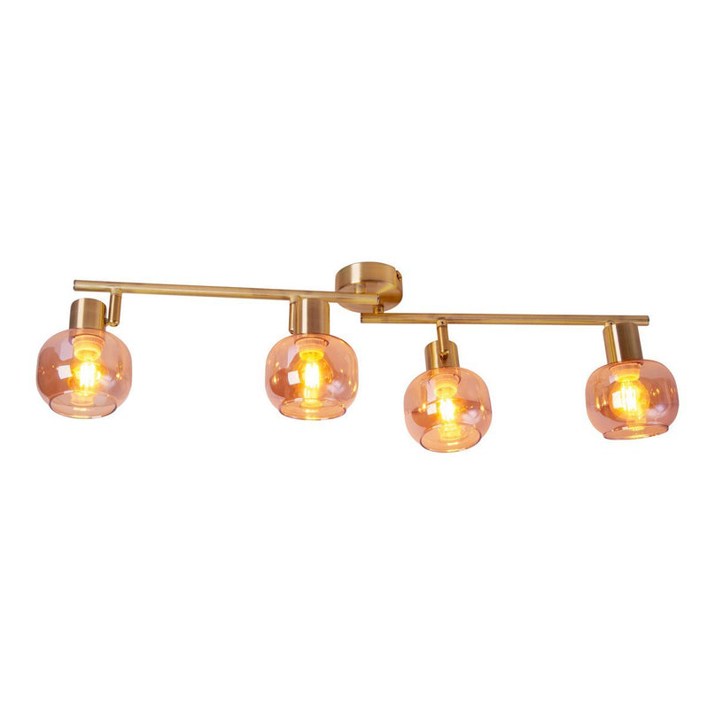 4er spot/plafondlamp "libby", klassieke plafondlamp gemaakt van messing gekleurd metaal en getinte glas in barnsteen, met E14-aansluiting, voor eetkamer, woonkamer, gang of kantoor, 80 cm lang