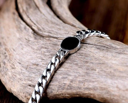 Sterling zilveren Cubaanse kettingarmband - zwarte onyx
