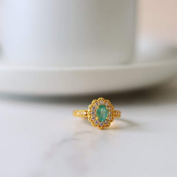 Emerald Gemstone Flower Ring - Real Emerald -verstelbaar