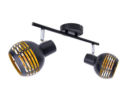 2-zitplaatsen muur en plafondlichtvlek "Casco" gemaakt van metaal in zwart en goud, met E27-aansluiting, 36 x 12 x 15 cm. Stijlvolle verlichting voor woonkamer, eetkamer of keuken.