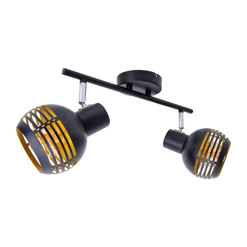 2-zitplaatsen muur en plafondlichtvlek "Casco" gemaakt van metaal in zwart en goud, met E27-aansluiting, 36 x 12 x 15 cm. Stijlvolle verlichting voor woonkamer, eetkamer of keuken.