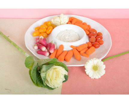 Aperitif Dish -chip en witte dip in melamine 35x35x3cm