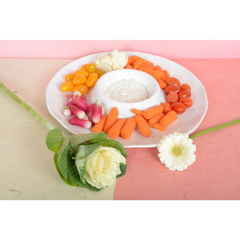 Aperitif Dish -chip en witte dip in melamine 35x35x3cm