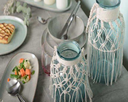 Macrame groen groen glazen vaas H.16,5 cm