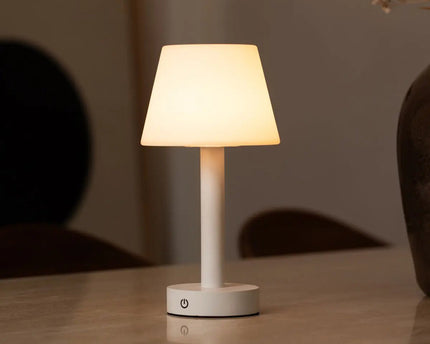 Zoë Witte Houten Oplaadbare Tafellamp | Draadloos, dimbaar, USB-C, batterij met een levensduur van 80 uur