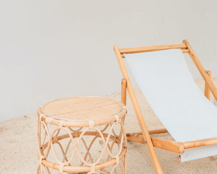 Ronde rotan bijzettafel – kleine boho salontafel – nachtkastje rotan beige – handgemaakte tafel gemaakt van natuurlijk rotan (Ø 45 cm) MUARA