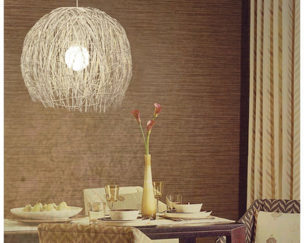 Korb hanger lamp "struwel" Ø 40, gemaakt van witte rattan, e27 -versie.