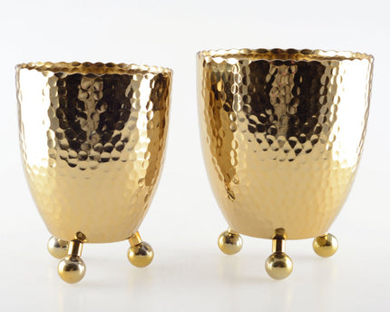 Gouden champagne -emmer gehamerd op ronde voeten - 18x18x22cm