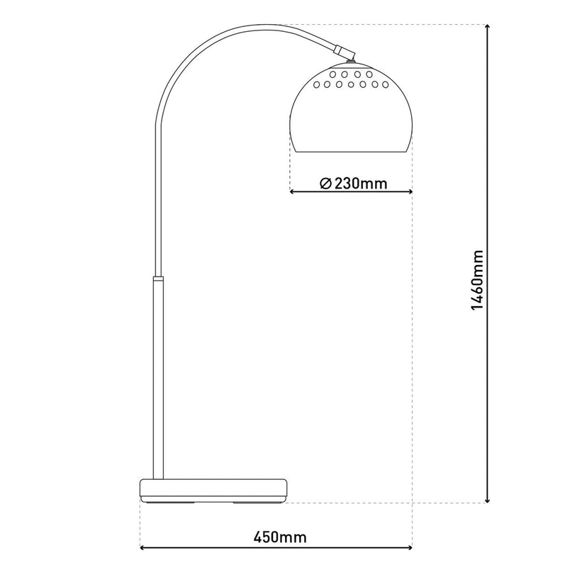 Staande lamp "stijl", retro klassieke vloerlamp met boog gemaakt van chroomkleurig metaal met, E27-aansluiting, 146 cm hoog, ideaal voor eetkamer, woonkamer en kantoor.