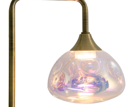 LED -tafellamp "Varna", tafellamp gemaakt van messing -gekleurd metaal en iriserend glas, stevig ingebouwd -in LED's, 45 cm hoog, stijlvolle verlichting voor woonkamer, eetkamer of gang