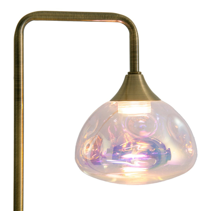 LED -tafellamp "Varna", tafellamp gemaakt van messing -gekleurd metaal en iriserend glas, stevig ingebouwd -in LED's, 45 cm hoog, stijlvolle verlichting voor woonkamer, eetkamer of gang