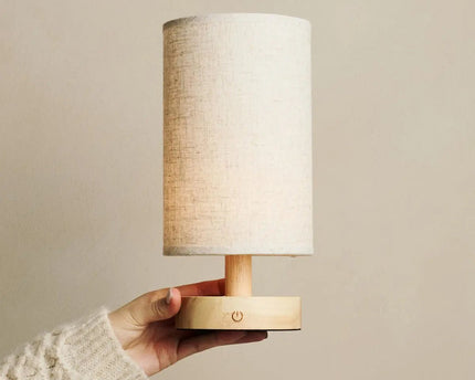 Ben lichtbruine houten donkerbruine tafellamp-oplaadbaar, dimbaar, USB-C aangedreven