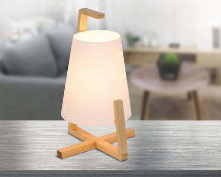 Bamboo -tafellamp met plastic scherm "Shoji", met bamboe frame, natuur en wit, ongeveer 32 cm hoog, E14, voor woonkamer, eetkamer en kantoor