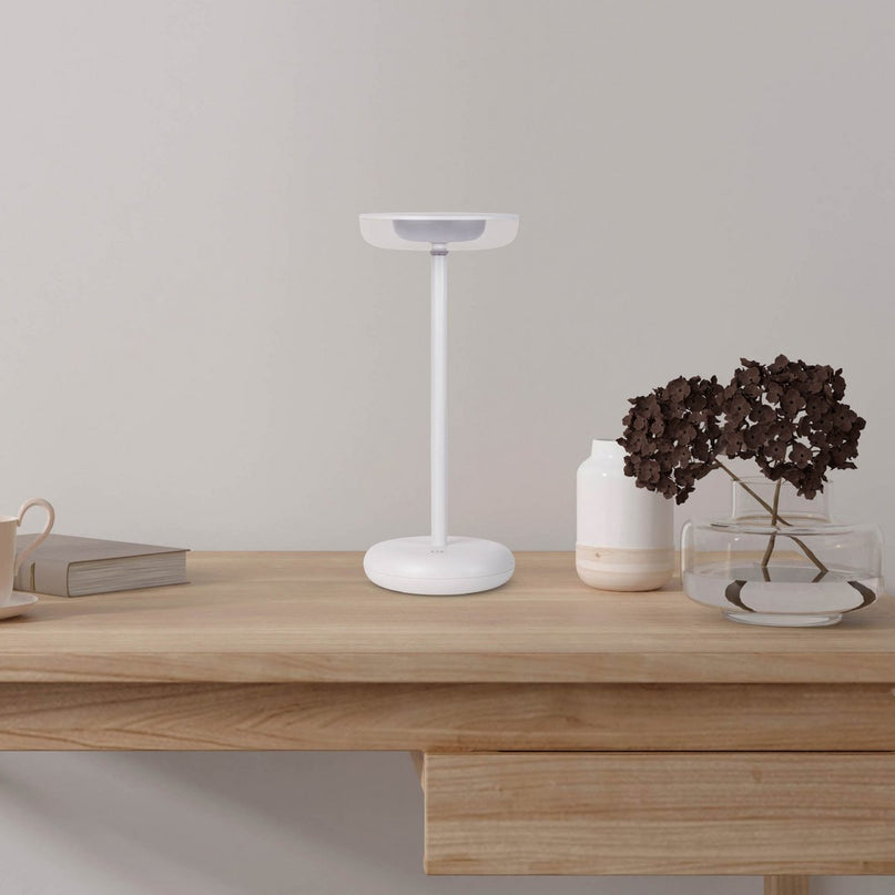 Noteloze tabletlicht "PASI" voor buiten en binnen, gemaakt van metaal en plastic in wit, dimbaar, met aanraking en geheugenfunctie, ca. 26 cm hoog