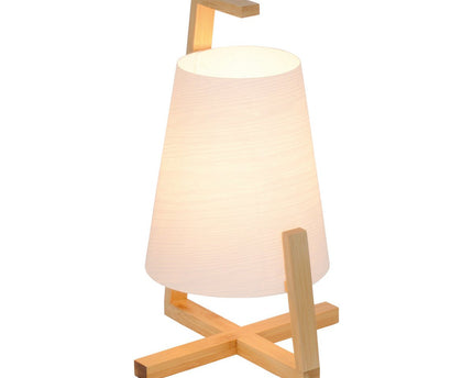 Bamboo -tafellamp met plastic scherm "Shoji", met bamboe frame, natuur en wit, ongeveer 32 cm hoog, E14, voor woonkamer, eetkamer en kantoor