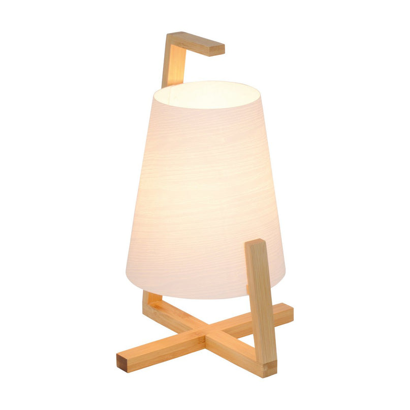 Bamboo -tafellamp met plastic scherm "Shoji", met bamboe frame, natuur en wit, ongeveer 32 cm hoog, E14, voor woonkamer, eetkamer en kantoor