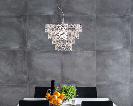 Acryl hanger lamp "fancy", moderne kroonluchter gemaakt van metaal en plastic in chroom, met E27 -versie en een Øvon 38 cm