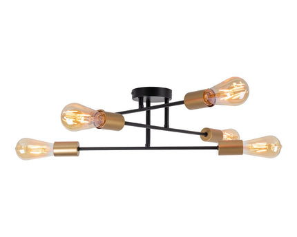 Plafondlicht "Modo" 6-flame gemaakt van metaal in zwart, versies goud, E27-aansluiting, plafondlamp voor woonkamer, eetkamer, keuken, gang, gang of kantoor met een Øvon 54,5 cm