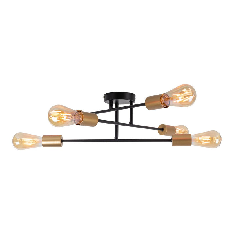 Plafondlicht "Modo" 6-flame gemaakt van metaal in zwart, versies goud, E27-aansluiting, plafondlamp voor woonkamer, eetkamer, keuken, gang, gang of kantoor met een Øvon 54,5 cm