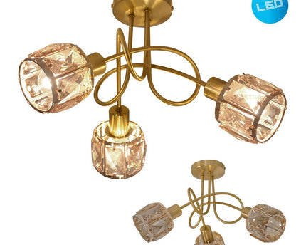 LED-plek met 3 zitplaatsen "Josefa" goud, metalen plafondlamp in goud voor woonkamer, slaapkamer, eetkamer, met E14-aansluiting, voor eetkamer, woonkamer, gang of kantoor, Ø38 cm