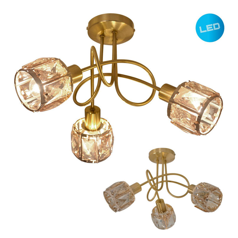 LED-plek met 3 zitplaatsen "Josefa" goud, metalen plafondlamp in goud voor woonkamer, slaapkamer, eetkamer, met E14-aansluiting, voor eetkamer, woonkamer, gang of kantoor, Ø38 cm