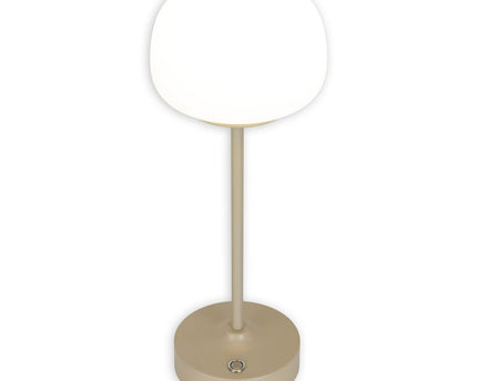 LED -batterij/ tafellamp "Pina" 30 cm hoog, gemaakt van metaal (beige) en glas (wit), geïntegreerde LED's, warm wit