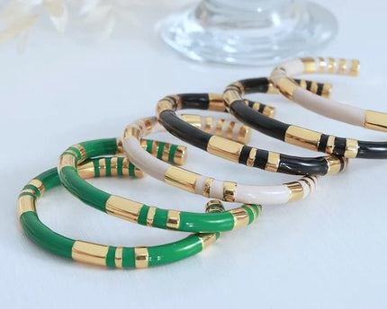 Stapelbaar geëmailleerde armbanden-wit, zwart n groen