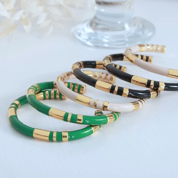 Stapelbaar geëmailleerde armbanden-wit, zwart n groen