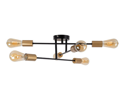 Plafondlicht "Modo" 6-flame gemaakt van metaal in zwart, versies goud, E27-aansluiting, plafondlamp voor woonkamer, eetkamer, keuken, gang, gang of kantoor met een Øvon 54,5 cm