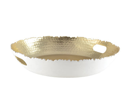 Wit en gehamerd wit en vergulde lade 33x33x5.5cm