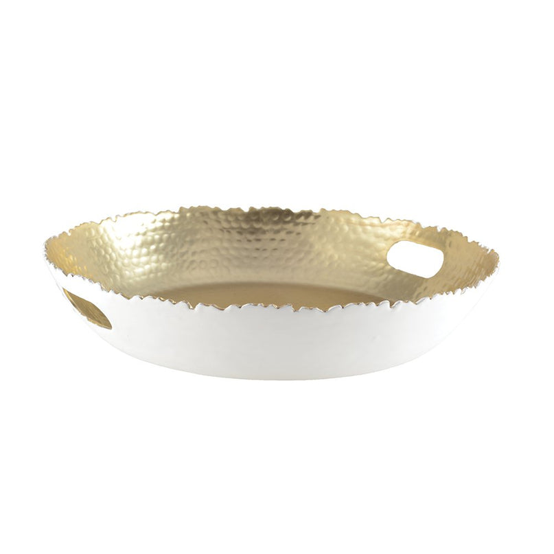 Wit en gehamerd wit en vergulde lade 33x33x5.5cm