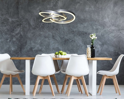 Smart Home LED hanglamp "Divora" Ø 58 cm, plafondlamp gemaakt van metaal, aluminium geborsteld en wit plastic, met veel functies, stevig gebouwd -in LED's, verlichting voor woonkamer, eetkamer kantoor of gang
