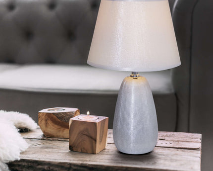 Keramische tafellamp H: 37 cm "Simly Ceramics", tafellamp gemaakt van keramiek, zilver, met E14 -aansluiting, voor eetkamer, woonkamer, gang of kantoor, 31 cm hoog