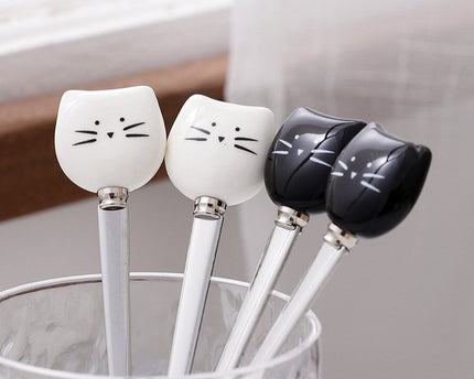 Witte en zwarte kattenlepels - set van 6