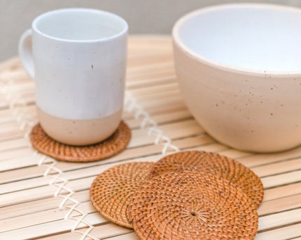 Ronde rotan onderzetters set van 4 of 8 handgemaakte TIBU