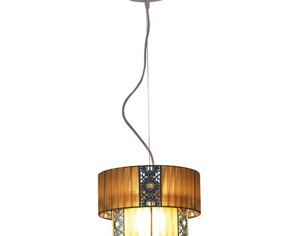 De "Pori" hanglamp tot 120 cm hoog, Ø 30 cm, gemaakt van metaal en polyester, kleur cappuccino, E27 -versie
