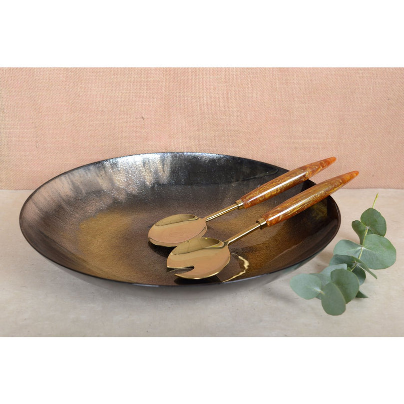 Bestek met goud en oranje salade 29 cm