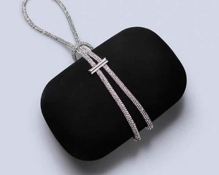 Luxe zwart fluwelen feestclutch-fonkelende diamanten riem