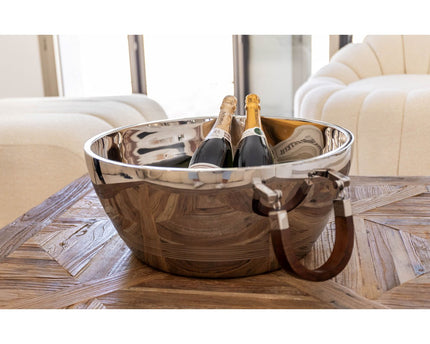 Dubbele muur champagne emmer met houten handvat 48x48x20cm